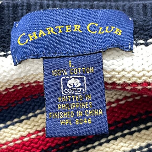 Charter Club Women Sweater Size L Red Blue Beige Striped 100% Cotton Preppy - Picture 6 of 6